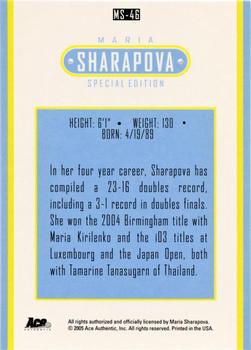 2005 Ace Authentic Sharapova SE #MS-46 Maria Sharapova Back