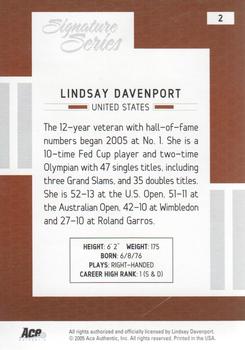 2005 Ace Authentic Signature Series #2 Lindsay Davenport Back