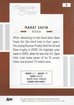 2005 Ace Authentic Signature Series #5 Marat Safin Back