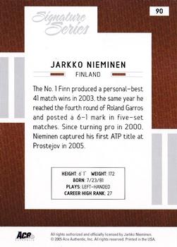 2005 Ace Authentic Signature Series #90 Jarkko Nieminen Back