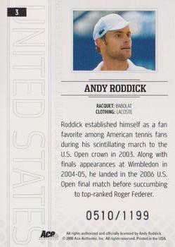 2006 Ace Authentic Grand Slam #3 Andy Roddick Back