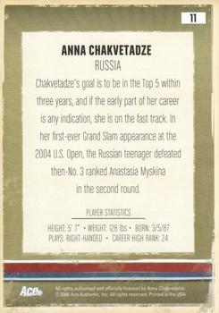 2006 Ace Authentic Heroes & Legends #11 Anna Chakvetadze Back