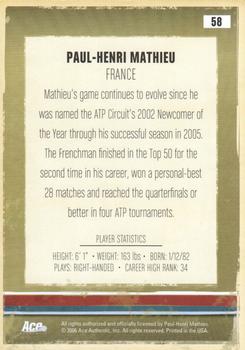 2006 Ace Authentic Heroes & Legends #58 Paul-Henri Mathieu Back