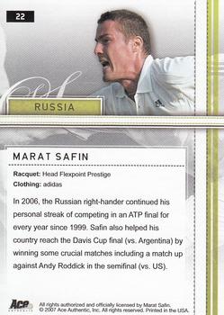 2007 Ace Authentic Straight Sets #22 Marat Safin Back