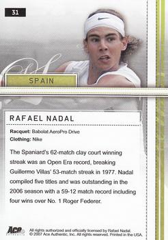 2007 Ace Authentic Straight Sets #31 Rafael Nadal Back