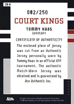2005 Ace Authentic Signature Series - Court Kings Jersey #CK-8 Tommy Haas Back