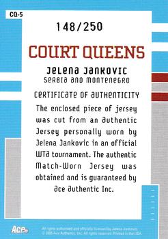 2005 Ace Authentic Signature Series - Court Queens Jersey #CQ-5 Jelena Jankovic Back