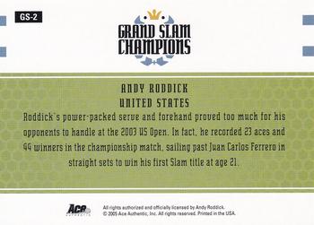 2005 Ace Authentic Signature Series - Grand Slam Champions #GS-2 Andy Roddick Back