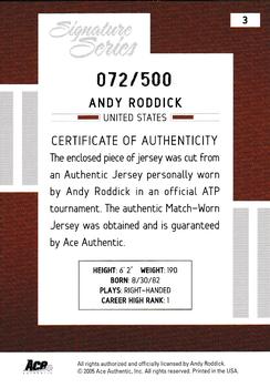 2005 Ace Authentic Signature Series - Jersey #3 Andy Roddick Back