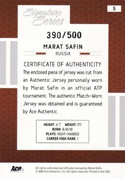 2005 Ace Authentic Signature Series - Jersey #5 Marat Safin Back