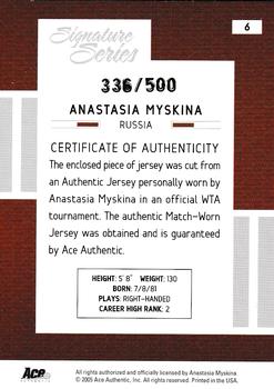 2005 Ace Authentic Signature Series - Jersey #6 Anastasia Myskina Back