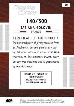 2005 Ace Authentic Signature Series - Jersey #20 Tatiana Golovin Back