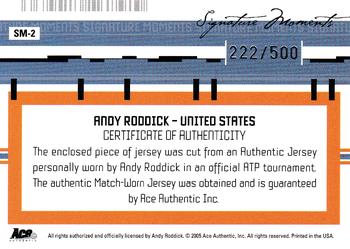 2005 Ace Authentic Signature Series - Signature Moments Jersey #SM-2 Andy Roddick Back