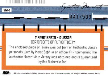 2005 Ace Authentic Signature Series - Signature Moments Jersey #SM-3 Marat Safin Back