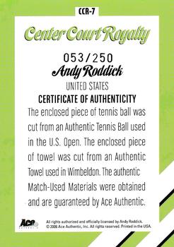 2006 Ace Authentic Heroes & Legends - Center Court Royalty Ball-Towel #CCR-7 Andy Roddick Back