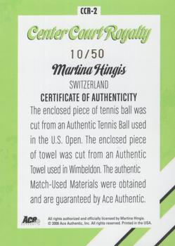 2006 Ace Authentic Heroes & Legends - Center Court Royalty Ball-Towel Gold #CCR-2 Martina Hingis Back