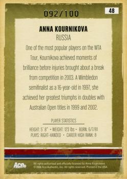 2006 Ace Authentic Heroes & Legends - HoloFoil #48 Anna Kournikova Back