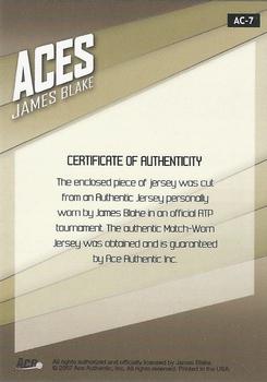 2007 Ace Authentic Straight Sets - Aces Materials #AC-7 James Blake Back