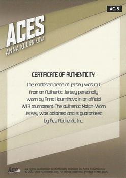 2007 Ace Authentic Straight Sets - Aces Materials #AC-8 Anna Kournikova Back