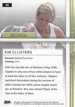2007 Ace Authentic Straight Sets - Bronze #20 Kim Clijsters Back