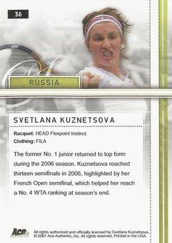2007 Ace Authentic Straight Sets - Bronze #36 Svetlana Kuznetsova Back