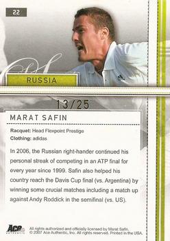 2007 Ace Authentic Straight Sets - Gold #22 Marat Safin Back