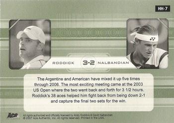 2007 Ace Authentic Straight Sets - Head to Head #HH-7 Andy Roddick / David Nalbandian Back
