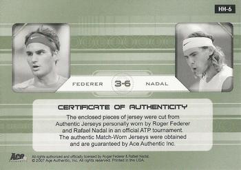 2007 Ace Authentic Straight Sets - Head to Head Materials #HH6 Roger Federer / Rafael Nadal Back