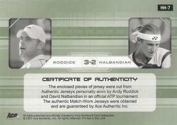 2007 Ace Authentic Straight Sets - Head to Head Materials #HH7 Andy Roddick / David Nalbandian Back