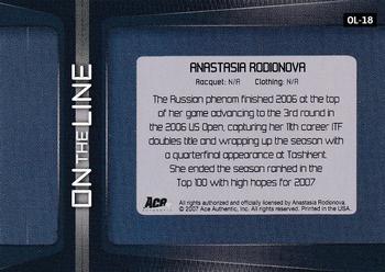 2007 Ace Authentic Straight Sets - On The Line Autographs #OL-18 Anastasia Rodionova Back
