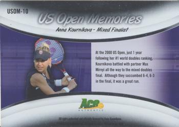 2008 Ace Authentic Grand Slam - U.S. Open Memories Bronze #USOM-10 Anna Kournikova Back