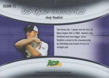 2008 Ace Authentic Grand Slam - U.S. Open Memories Bronze #USOM-12 Andy Roddick Back