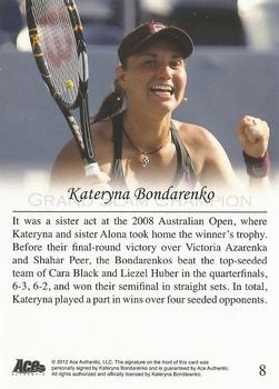 2012 Ace Authentic Grand Slam 3 #8 Kateryna Bondarenko Back