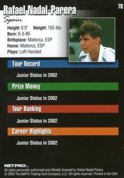 2003 NetPro #70 Rafael Nadal Back