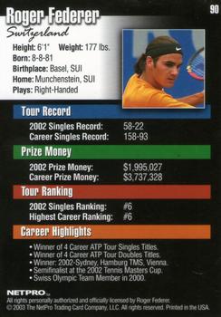 2003 NetPro #90 Roger Federer Back