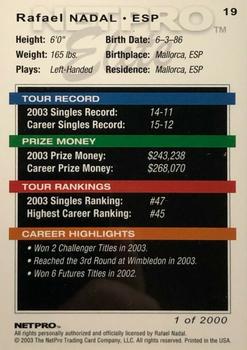 2003 NetPro - Elite 2000 #19 Rafael Nadal Back