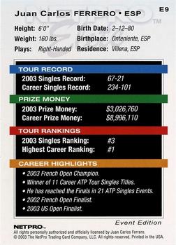 2003 NetPro - Elite Event #E9 Juan Carlos Ferrero Back