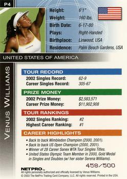 2003 NetPro - Glossy International Series Preview #P3 Venus Williams Back