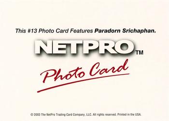 2003 NetPro - Photo Cards #13 Paradorn Srichaphan Back