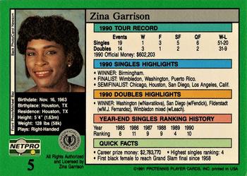 1991 NetPro Tour Stars #5 Zina Garrison Back