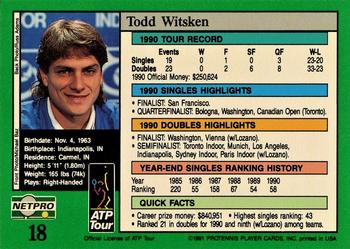 1991 NetPro Tour Stars #18 Todd Witsken Back