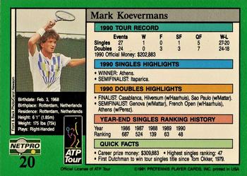 1991 NetPro Tour Stars #20 Mark Koevermans Back