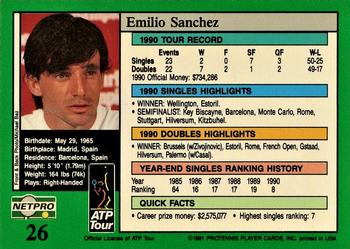 1991 NetPro Tour Stars #26 Emilio Sanchez Back