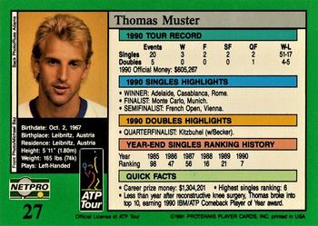 1991 NetPro Tour Stars #27 Thomas Muster Back