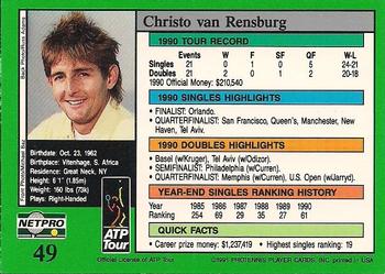 1991 NetPro Tour Stars #49 Christo van Rensburg Back