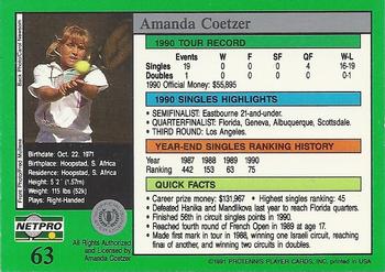 1991 NetPro Tour Stars #63 Amanda Coetzer Back