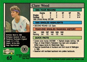 1991 NetPro Tour Stars #65 Clare Wood Back