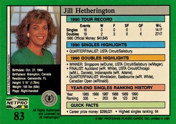 1991 NetPro Tour Stars #83 Jill Hetherington Back