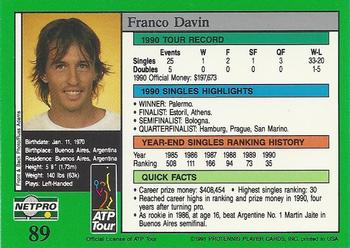 1991 NetPro Tour Stars #89 Franco Davin Back