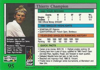 1991 NetPro Tour Stars #95 Thierry Champion Back